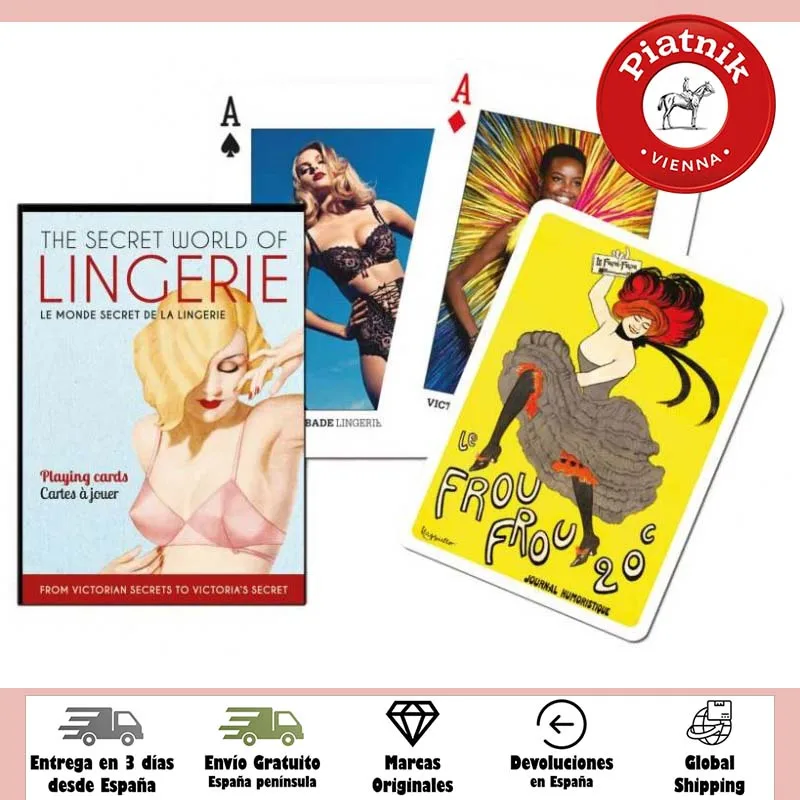 Piatnik, Poker Deck, 54 Carte, Secret Lingerie World, Corsetto, Wonderbra, Mutandine, Reggiseno, Victoria, Fotografie, Poster, Corpetto, Adulti, Bianc