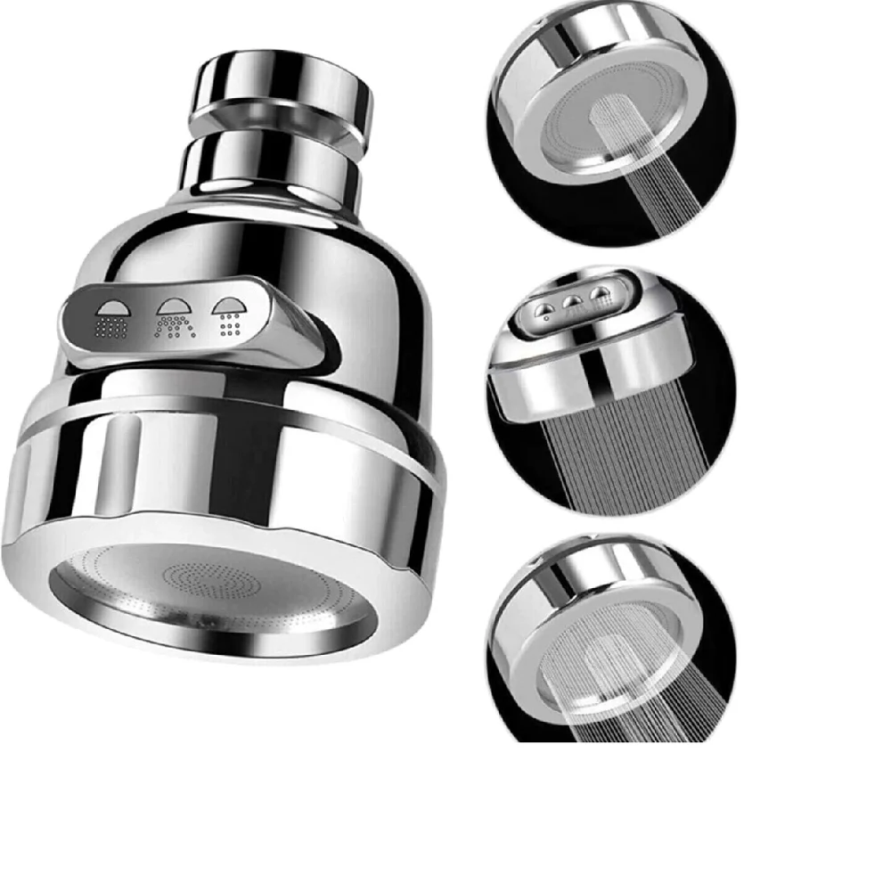 Chrome 3 Function Kitchen Sink Head 360 Degree Swivel Spout Water Saving Universal Kitchen Accessories