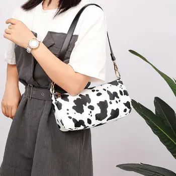 

2020 Milk Cow Print Women Underarm Handbags Vintage PU Leather Girls Shoulder Messenger Bags Fashion Armpit Bag for Ladies Gifts