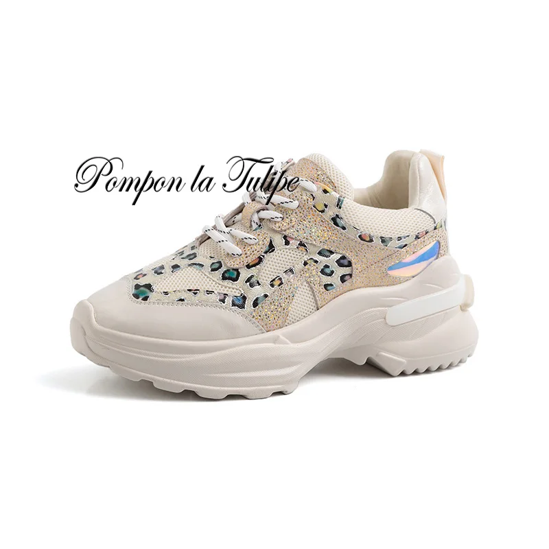 

BHS 9011208 Genuine Cow Leather Suede Patchwork Pigskin 4.5CM Platform Sport Walking Running Training Casual Shoes Women Sneaker