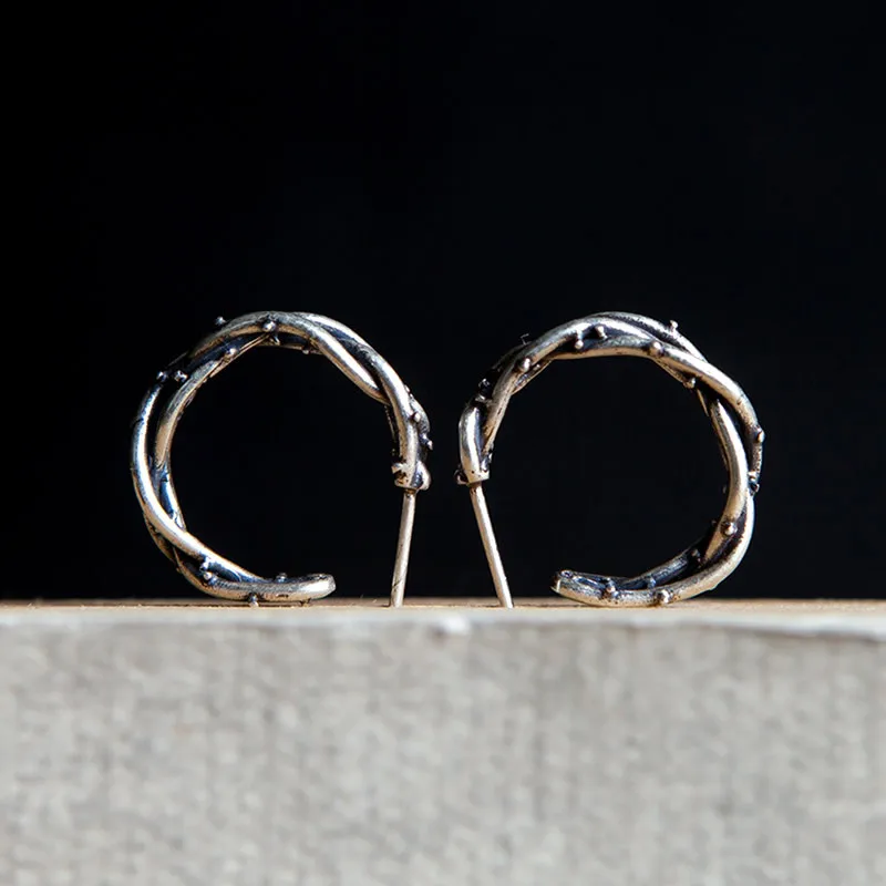 New Barbed Wire Little Thorne Hoop Earrings For Women Men Unisex Punk Gothic 925 Sterling Silver Creative Vintage Party Jewelry