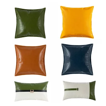

Solid Color Faux Leather Pillowcase Decorative Throw Pillow