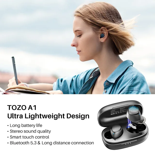 TOZO A1 Auriculares inalámbricos Mini, Bluetooth 5.3 Auriculares, Smart  Touch Control con micrófono, AAC sonido inmersivo para IPhon14 - AliExpress