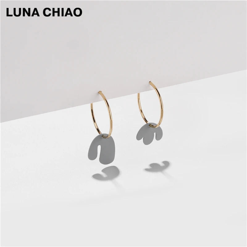 LUNA CHIAO, модные ювелирные аксессуары, матовые цветные серьги-кольца неправильной геометрической формы в стиле бохо