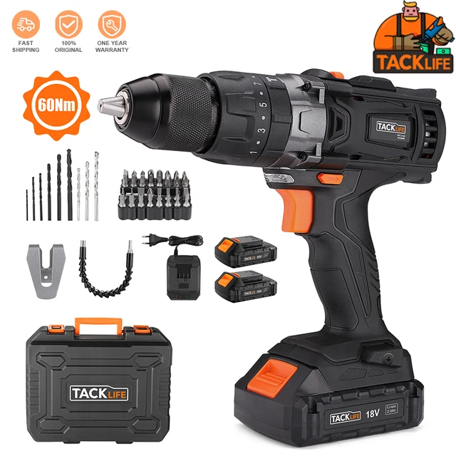 TACKLIFE taladro eléctrico inalámbrico PCD04B de 18V, herramientas  eléctricas con batería de iones de litio de 2.0Ah, velocidad Variable, 0  1600RMP|Taladros eléctricos| - AliExpress