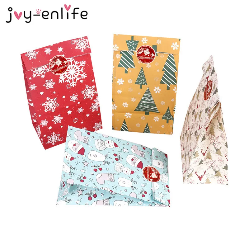 

24pcs Christmas Kraft Paper Bag Gift Bags Snowman Christmas Tree Candy Cookies Packing Bags New Year Favors Gift Box navidad