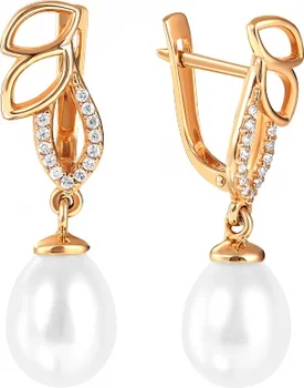 

Примаэксклюзив earrings with pearls and cubic zirconia in red gold