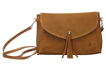 

Handbag women suede 1ª quality, flap and zipper closure, shoulder and hand strap, 26x18x4 cm. Made in Spain. Leather
