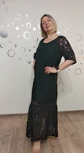 Robe Femme Maxi Long-Dress Crochet O-Neck Lace Party-Vestidos Women Summer 3/4-Sleeve