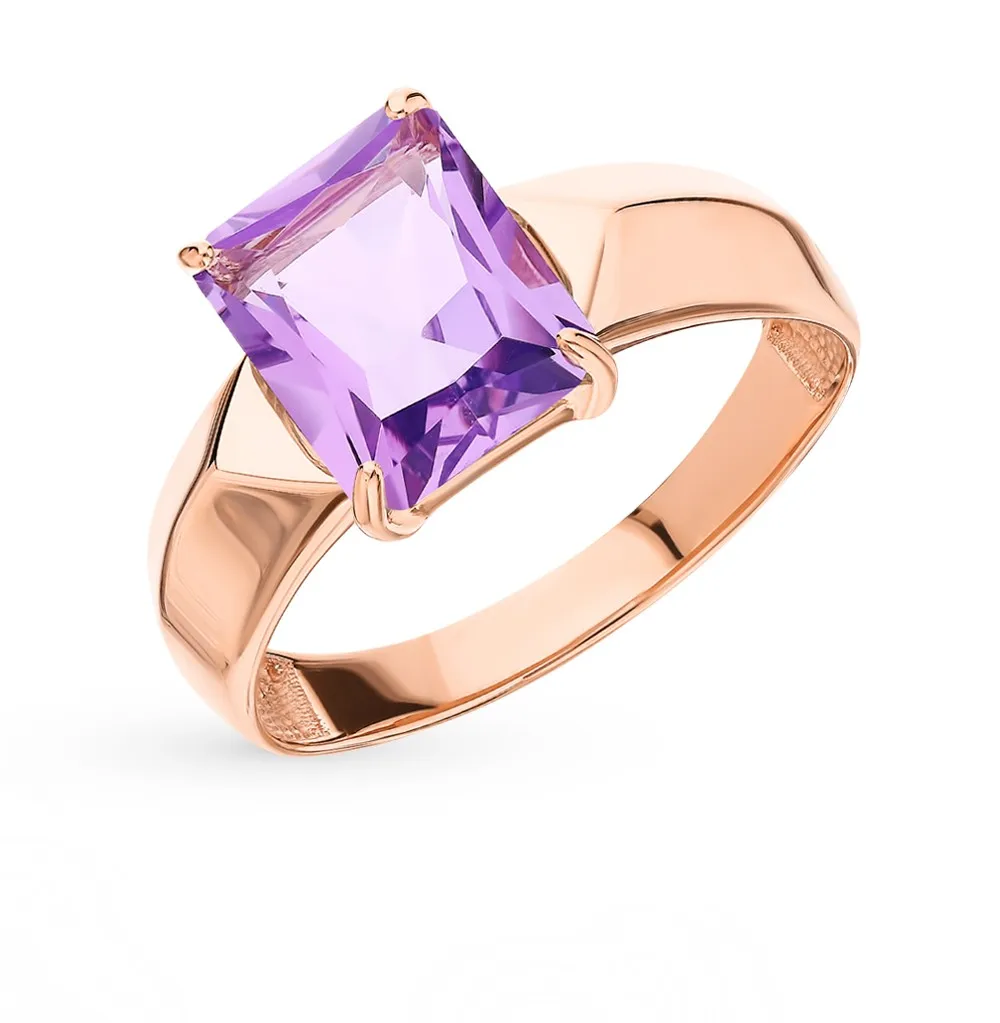 кольцо с аметистом и фианитами из золота 585. женское кольцо с аметистом. серебряный перстень с аметистом. золотое кольцо микс камней аметист топаз. кольцо с фиолетовым камнем.