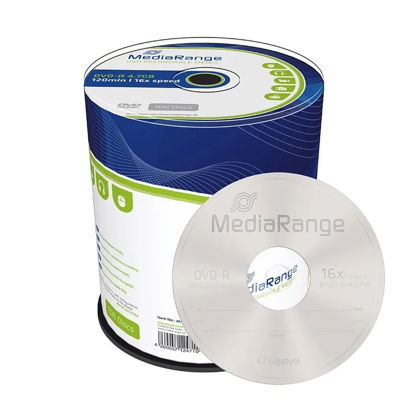 Mediarange dvd-r 16x tarrina 100 (azo dye)