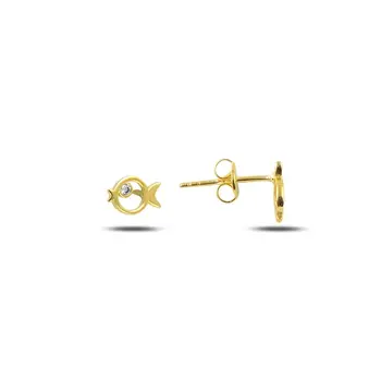 

Angemiel 925 Silver Zircon Stone Fish Earrings-Gold Plated