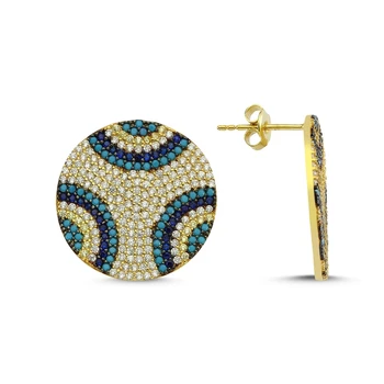 

KUTAYDAN Mixed Color Zircon Round Earrings 925 Sterling Silver