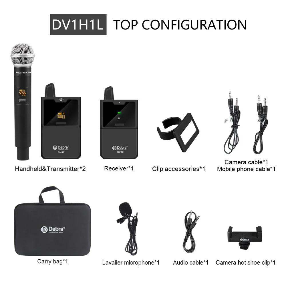 Debra DV01/02H UHF Wireless Handheld Mic with Monitor Function  Support Custom Content Card For Interview Live Broadcast VLOG 