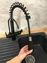 Quyanre-grúa filtrada para cocina, grifo con filtro de agua de rotación 360, mezclador de fregadero de tres vías, color negro mate