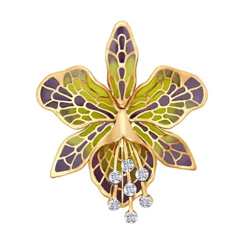 

Brooch Sokolov in Gold with enamel with diamonds, fashion jewelry, gold, 585, women's male