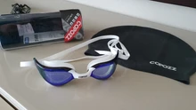 COPOZZ profesional impermeable chapado claro doble Anti-niebla gafas de natación Anti-UV de las mujeres de los hombres gafas de natación gafas con el caso