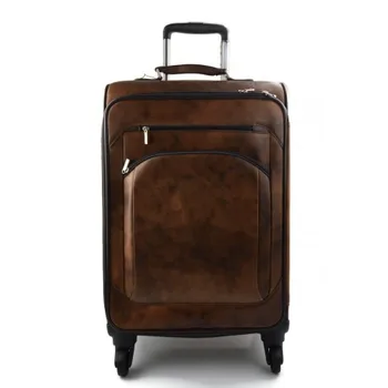 

Leather trolley travel bag weekender overnight dark brown