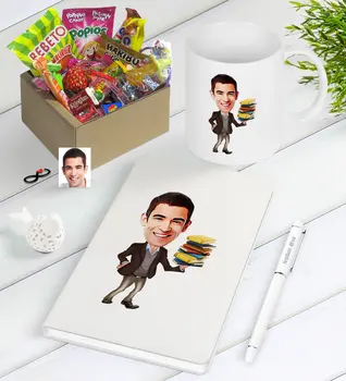 

Personalized Mr Teacher Caricature Of Nostalgic Lezzetler Notebook Pen Mug Gift Seti-8