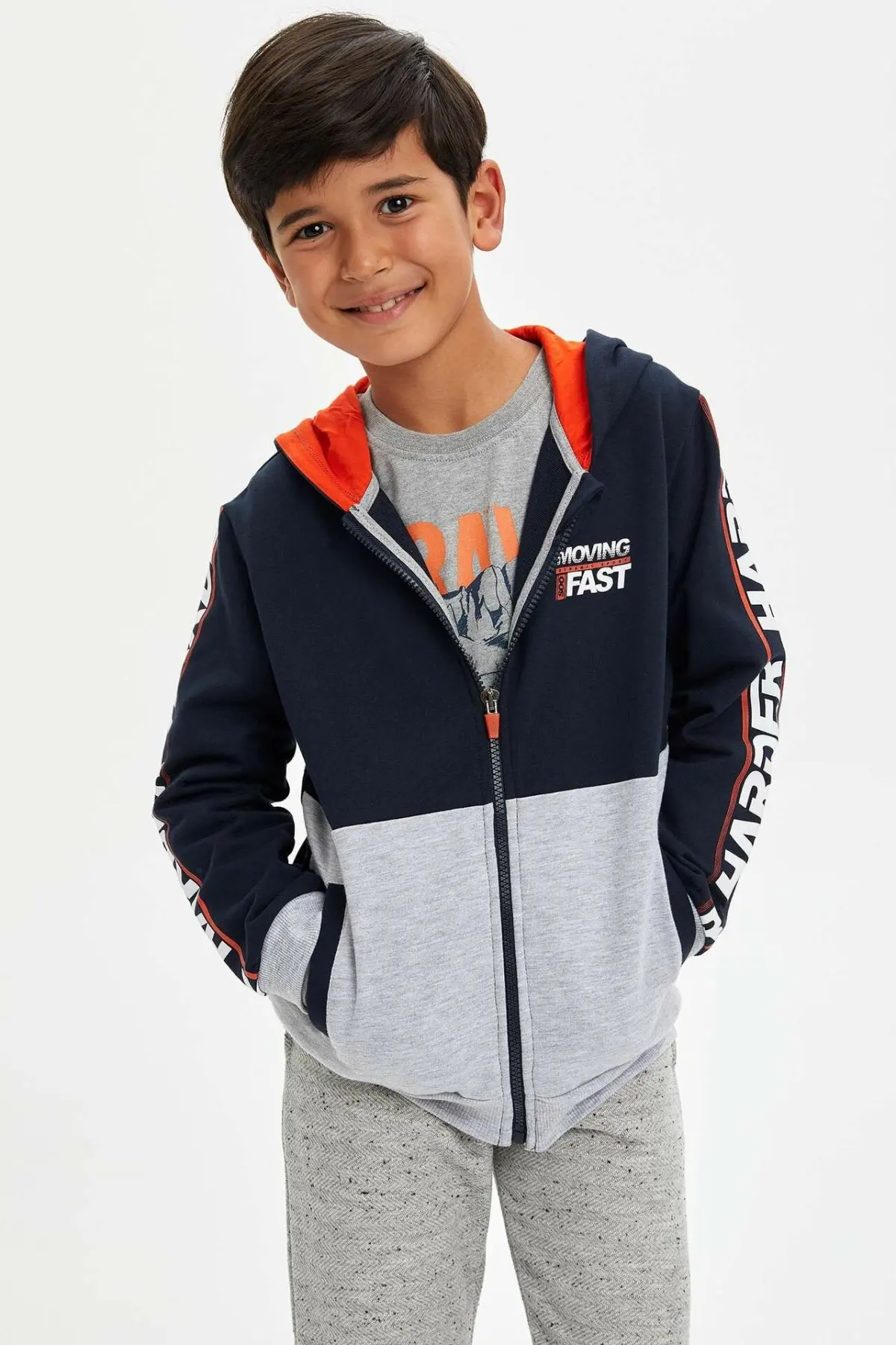 

DeFacto Boy Winter Zipper Cardigan Coats Boys Casual Letter Prints Hooded Top Coats Kids Sports Sweatshirts/ Bolero-M0431A619WN