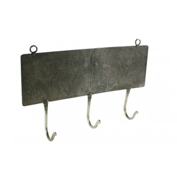 

Wall hanger three hooks color tin. Measures: 18x31x6 cm.