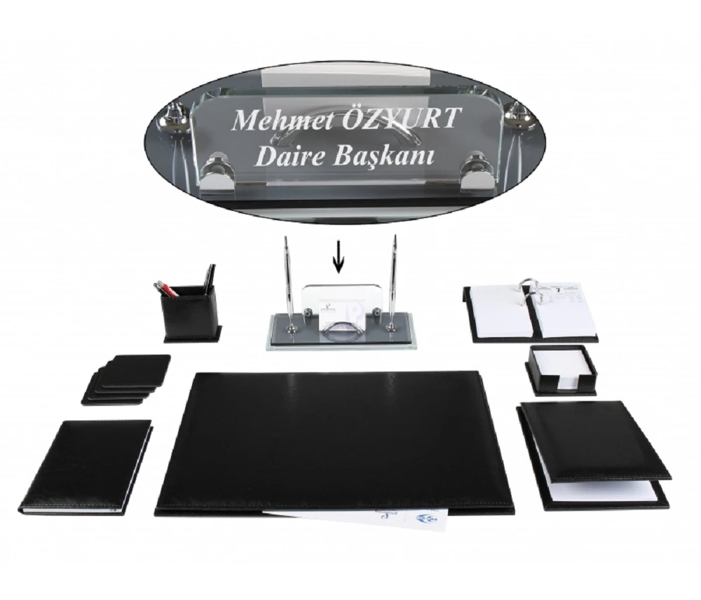 Beykoz Office Business Black Leather Desk Set Desk Pad Set Deskset And Crystal Table Name Plate Nameplate Tag Chief Organizer Desk Set Aliexpress