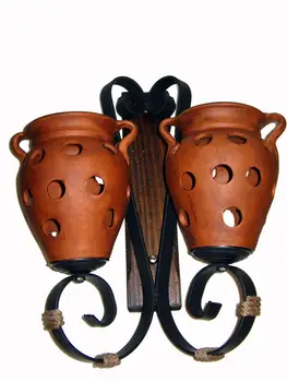 

Sconce rustic 2 lights Wood forging ceramics