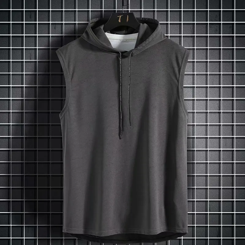 Mens Gym Hoodie Sleeveless with Mask Sweatshirt Hoodies Casual Splice Large Open-Forked Male Clothing Mask Button Sports Hooded