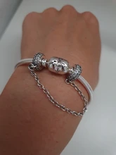 Colgante de cadena de seguridad con flor brillante para mujer, accesorio de plata 925, compatible con pulsera Pandora Original, joyería artesanal para mujer