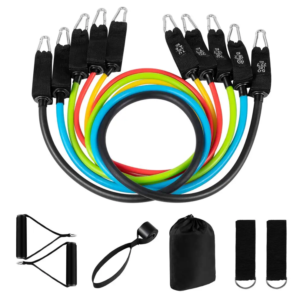 

150LBS 11Pcs Resistance Bands Set Home Workout Exercise Fitness Pull Rope Training Tubes Gym Expander with Door Anchor