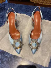 Zapatos de tacón alto con diamantes de imitación para mujer, calzado de seda satinada con punta puntiaguda, sin cordones, para boda, talla grande 41 42