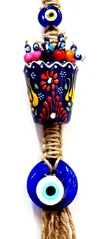 

Ceramic Flower Pot with Blue Pot, Handmade Glass Evil Eye Bead