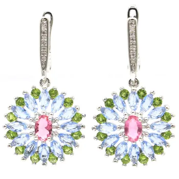 価格 35 × 19ミリメートルマルチカラー作成ピンクトルマリンタンザナイトペリドット女性のための結婚式シルバーイヤリング日常着