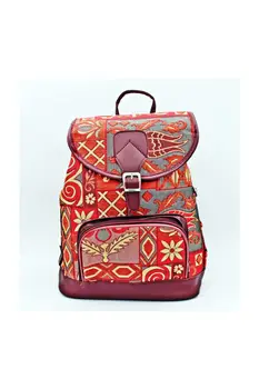 

Authentic Light Red Color Patterned Women Backpack for School or Daily Use