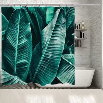 

Shower Curtain Large Leaves Foliage Tropical Forest Nature Echology Theme Modern Decor Photo Green