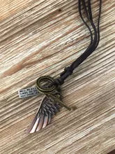 Collar y colgantes con alas de Ángel con plumas para hombre y mujer, collar de piel marrón Vintage, joyería para niños, collar llamativo