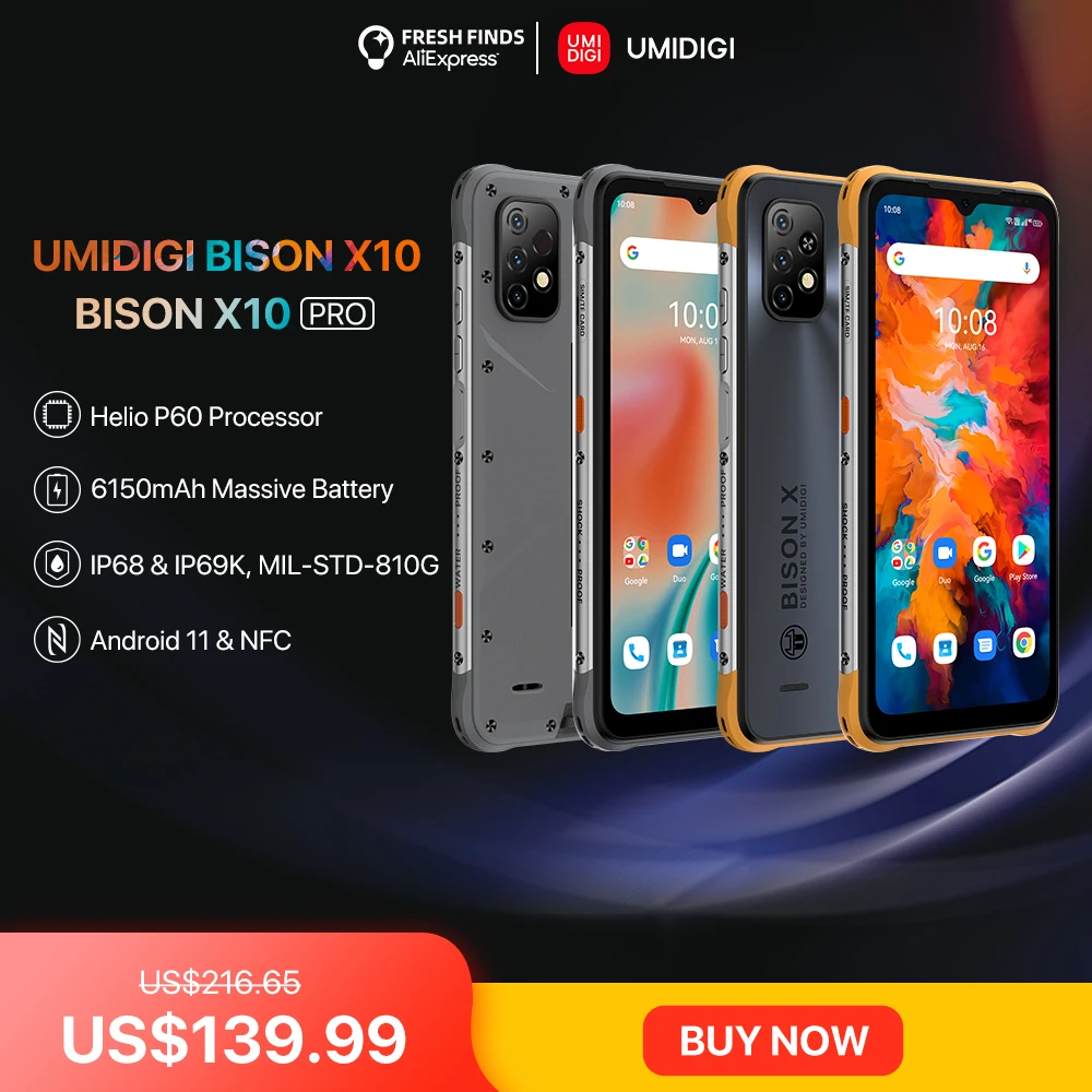 [In Stock] UMIDIGI BISON X10 X10 PRO Global Version Rugged Smartphone IP68&IP69K 64GB/128GB NFC 20MP Triple Camera 6150mAh Phone