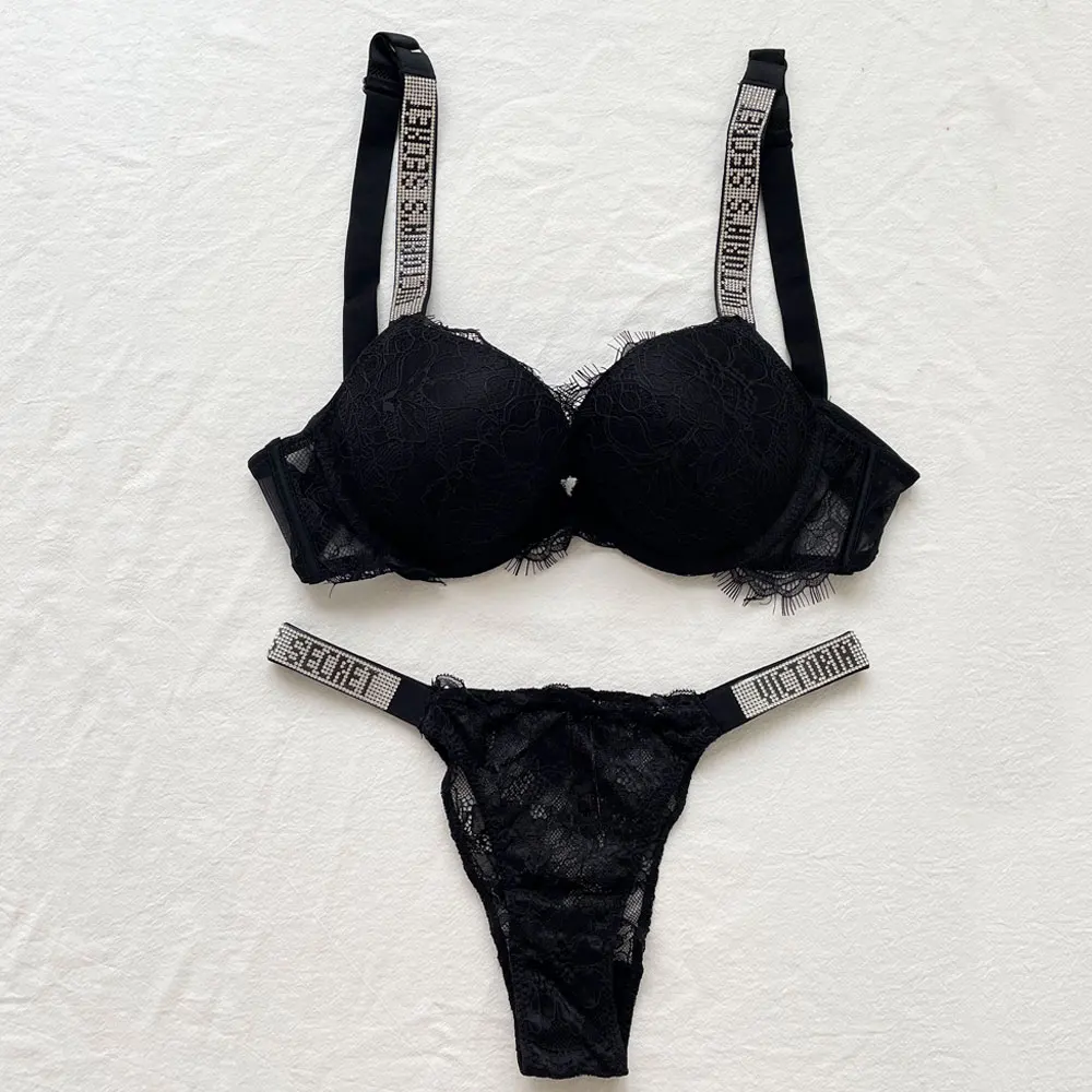 NEW Sexy Rhinestones Comfortable Lingerie Femme Set Push Up Bra Victoria's Secret Women Lingerie Set 2 Pieces Brand Underwear