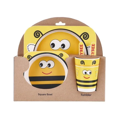 Bamboo tableware, dinner set for children, 5in1, eco-friendly tableware, bamboo fiber, for kids, gifts, Cosmos, Bee, Batman - Цвет: Набор пчелка