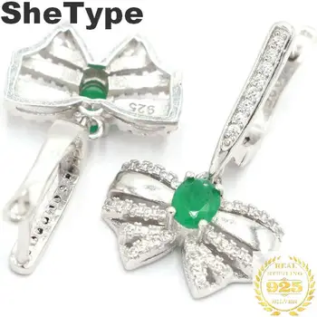 

26x16mm Bow Shape Real Green Emerald Natural CZ Gift 925 Solid Sterling Silver Earrings