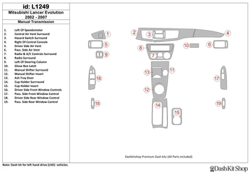 

Interior trim for Mitsubishi Lancer Evolution 2002-2007. Set L1249.
