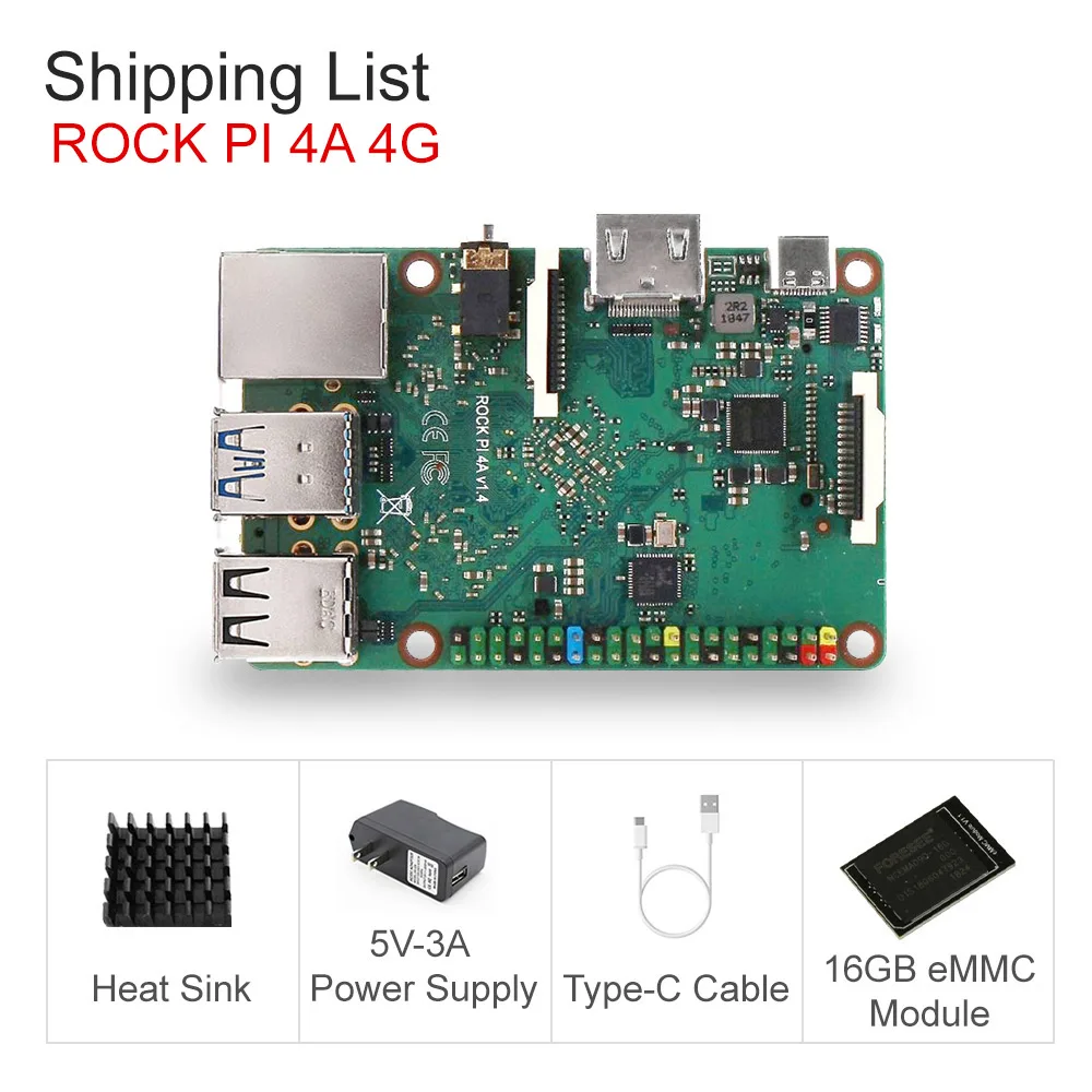 4G with ACC ROCK PI-4A V1.4 с аксессуарами Rockchip RK3399 ARM Cortex SBC/одноплатный компьютер, совместимый с малиновый pi дисплей - Комплект: 4G with ACC