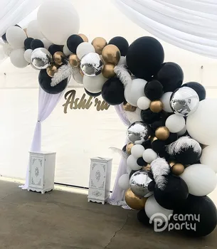 

100pcs Latex White Black Balloons Arch Kit Metallic Gold Balloon Garland Wedding Anniversary Birthday Party Decorations Set