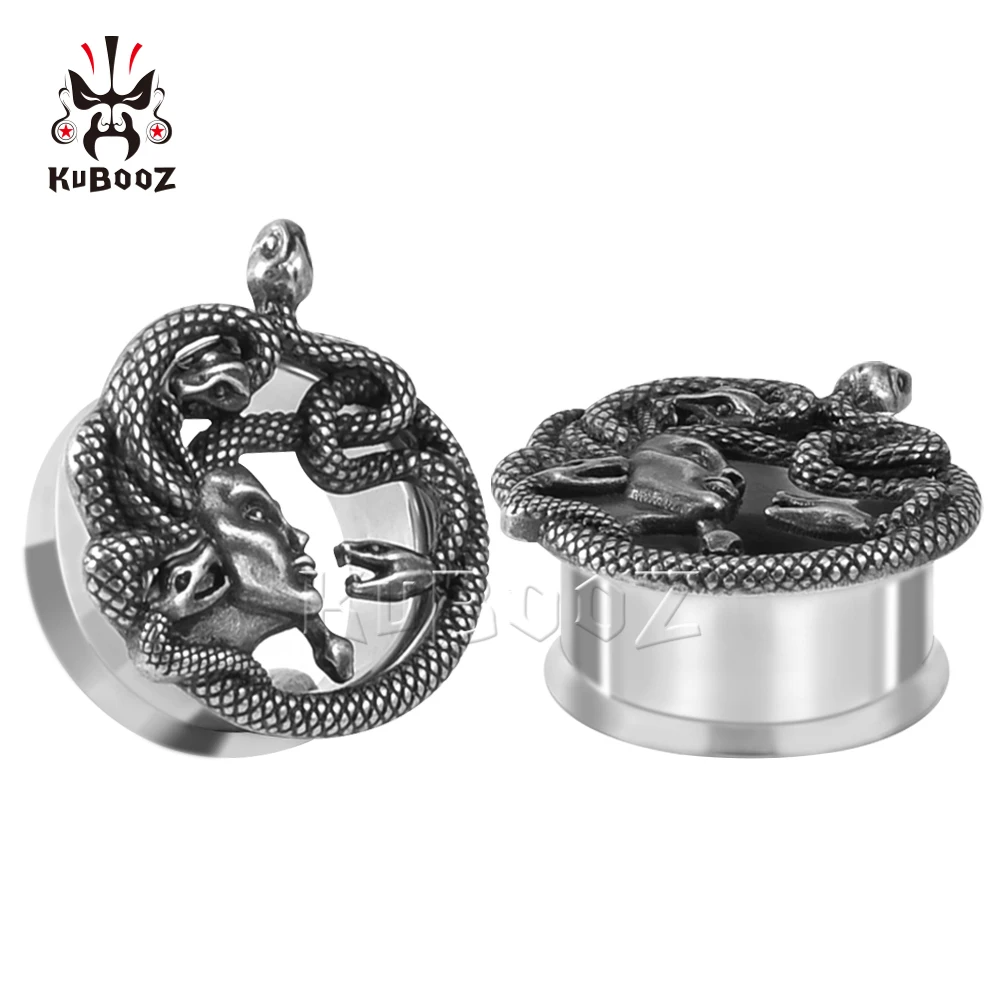 Unique Stainless Steel Woman Snake Head Ear Piercing Plugs Stretchers Body Jewelry Earring Gauges Tunnels Expanders 2PCS piercing jewelry body piercing jewelry
