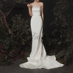 Simple Strapless Mermaid Wedding Dresses Backless Bow Sweep Train Sleeveless Satin Bridal Gown robe de mariée vestido de novia