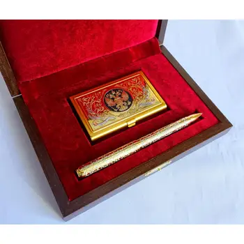 

Set of business card holder, handle decorated