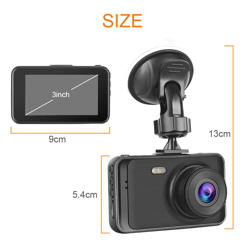 1080P Автомобильный видеорегистратор, камера заднего вида, Full HD, 3 дюйма, ночное видение, G сенсор, циклическая запись, обнаружение движения, 170 °, широкоугольный видеорегистратор