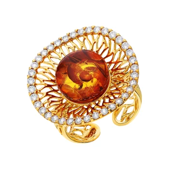 

Silver ring with cubic zirconia and amber sunlight sample 925