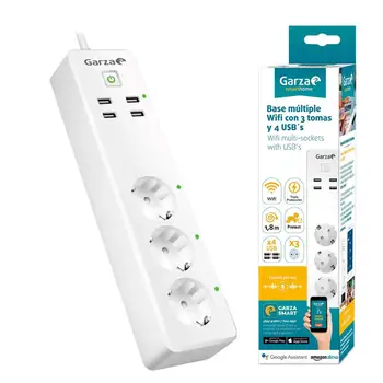 

Garza SmartHome - Regleta enchufe múltiple inteligente wifi de 3 tomas compatible con Alexa y Google Home. Regleta por control r