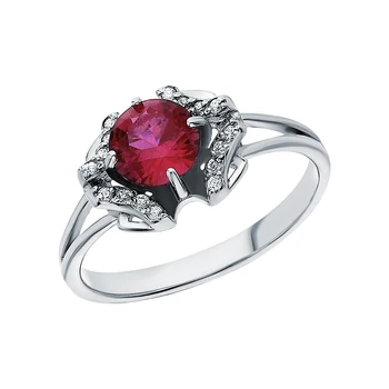 

Silver ring with cubic zirconia and rubies synthetic sunlight sample 925